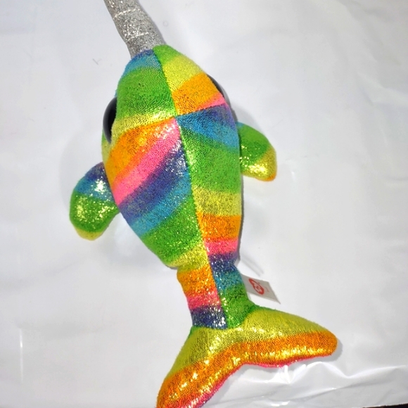 ✓TY Nori the Narwhal rainbow multicolor sparkly glittery 9in Plush - Picture 5 of 9